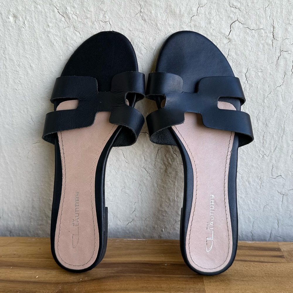 Black Leather Slide  Sandals
